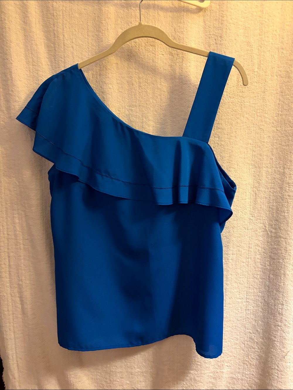 Talbots One-Shoulder Ruffle Top in Bright Blue